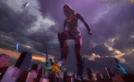 breasts giantess crush feet city alien color destruction clothed buildings foot_crush tali looking_down clouds outdoors sky hood digital_render mass_effect talizorah reaper quarian looking_at_tinies source_size_shenanigans hooded knarfdarf