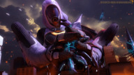 breasts giantess city mega alien color armor destruction clothed buildings gloves hand tali mask clouds outdoors sky hood handled digital_render mass_effect talizorah reaper quarian source_size_shenanigans hooded knarfdarf