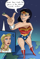 breasts drawing giantess earth giga blonde space black_hair color long_hair armor blue_eyes planet cleavage finger high_heels smiling boots hand costume milf wonder_woman necklace earrings leotard bracelet dialogue stars semi_nude tiara hands_on_hips handled toga on_finger dc_comics cosmic_giantess bare_legs smirking cutaway caiman2 looking_at_tinies picjusbro bare_thighs terra hippolyta