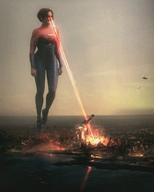 breasts giantess collage giga city mega color destruction clothed rampage ocean buildings brunette short_hair supergirl fire cruel clouds sky lasers dc_comics analternateusername laser_eyes