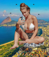 giantess collage giga city blonde color destruction barefoot cleavage buildings helicopter short_hair mountains clouds outdoors sky looking_at_viewer semi_nude handled rio_de_janeiro debris brazil bare_legs bare_midriff zebos2003 bare_thighs valentina_bulc