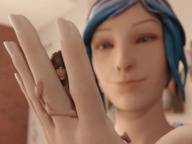 gentle nude size_difference color licking handheld finger blue_hair brunette topless smiling max hand lesbians animation minigirl shrunken_woman looking_down hugging indoors tattoo chloe dyed_hair docop handled looking_at_tiny digital_render life_is_strange nude_tiny