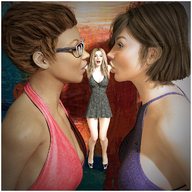 color clothed mouth cleavage glasses brunette mouthplay short_hair mini_giantess giantesses soft_vore indoors fierce-invalid seth digital_render sw