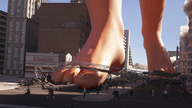 giantess crush feet city mega color large_breasts destruction toes barefoot buildings foot_crush outdoors sky under_foot curvy redfiredog digital_render rfd_comics kaylee