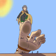 drawing giantess crush feet color clothed toes barefoot soles camel desert low_angle short_hair foot_crush unaware dirty_soles sky under_foot grey_hair stuck point_of_view stuck_to_foot imminent_crush between to imminent project yabusame houlen lenen