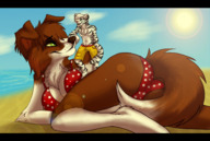 bikini drawing gentle giantess micro furry macro tail anthro size_difference tiger dog color beach barefoot cleavage water ocean collie green_eyes brunette smiling lying_down sun shorts sand clouds outdoors sky semi_nude bare_legs groin border_collie miniguy white bare_thighs bare_paws l1nwerewolfess
