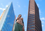 giantess collage city mega blonde color buildings topless low_angle unknown_artist underboob clouds outdoors sky bracelet semi_nude source_needed bare_midriff