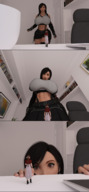black_hair color clothed huge_breasts brunette final_fantasy tifa low_angle brown_eyes dress aerith_gainsborough minigirl shrunken_woman shrunken_man indoors desk braid digital_render bare_midriff skimpy_clothes jgrf7 tifa_lockheart