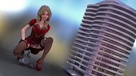 giantess panties mega upskirt blonde color long_hair clothed skirt high_heels buildings brown_eyes smiling looking_down vehicles outdoors no_background digital_render velocity-vektor
