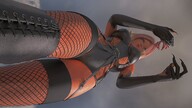 giantess dragon color long_hair blue_eyes desert low_angle pink_hair gloves ponytail boots hand fishnets sand clouds outdoors sky black_gloves point_of_view black_boots semi_nude handled digital_render cleavage_window velocity-vektor