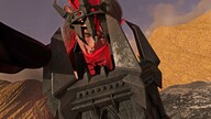 giantess mega color long_hair blue_eyes desert brunette looking_down tower clouds outdoors sky looking_at_tiny pointed_ears digital_render velocity-vektor