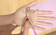 nude masturbation color barefoot finger hand palm shrunken_woman indoors nail_polish handled digital_render bare_legs aaabbbzzz bare_thighs nude_tiny