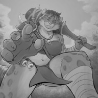 drawing micro furry macro tail cat anthro monochrome bra low_angle smiling paws short_hair hand amazon looming reaching tribal dangle captured clouds outdoors sky jewelry tinies point_of_view necklace trees looking_at_viewer semi_nude barbarian club loincloth smirking bare_midriff human_jewelry grayscale bare_thighs jewelry_entrapment imminent_grab beepingbeepster chaos__dunk necklace_entrapment
