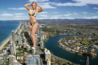 bikini giantess crush collage giga city blonde color destruction barefoot buildings smiling wonderslug looking_down river clouds outdoors sky semi_nude looking_at_city bare_legs bare_midriff looking_at_tinies bare_thighs lauren_drain