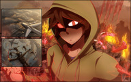 drawing giga city mega color destruction giant male rampage red_eyes angry fire airplane cruel looking_at_viewer hoodie incredibleediblecalico human immortal chris_invicta corruption paratrooper pspmaniac
