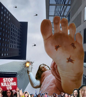crush collage feet city color long_hair destruction clothed barefoot buildings helicopter soles blood brunette low_angle scared gore foot_crush looking_down outdoors sky under_foot point_of_view looking_at_viewer raised_foot looking_at_tiny frankfurt zebos2003 germany mistress_bee