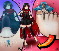 drawing micro feet comic black_hair color toes barefoot skirt soles shrinking smiling short_hair goth grey_eyes no_background red_highlights highlights rwby ruby_rose mizuki majoumegami bulliedmizuki