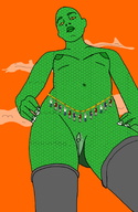 breasts drawing nipples giantess pussy color topless low_angle yellow_eyes socks unknown_artist underboob looking_down looking_at_viewer long_socks scales source_needed black_socks red_sky bare_midriff bare_pussy