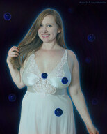 breasts giantess collage giga blonde space color long_hair blue_eyes cleavage smiling dress universe cosmic_giantess chemist90 large terra ginger_daydreams