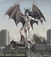 drawing nipples giantess crush nude horns wings city mega black_hair color long_hair destruction barefoot pubic_hair buildings red_eyes blood topless smiling succubus gore unknown_artist foot_crush demoness cruel outdoors sky looking_at_viewer source_needed bare_legs bare_midriff bare_thighs