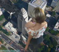 giantess city blonde large_breasts cleavage domination street sandals standing vehicles shirt digital_render starshot