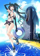 bikini drawing giantess giga shark color beach toes water ocean buildings smiling pigtails pink_eyes walking skyscraper clouds thighs background outdoors sky palm_trees splashing open_toe_shoes sharp_teeth bare_legs inner_tube eudetenis bare_midriff girls_frontline gtscommissions beach_umbrella semi-nude pool_float architect_(girls_frontline)
