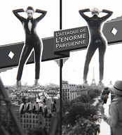 giantess collage city mega monochrome clothed high_heels looking_down bodysuit leather poster paris catsuit eiffel_tower looking_at_victims behind_view lea_seydoux ia-r-d