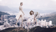 giantess collage city mega blonde long_hair destruction clothed high_heels helicopter brunette smiling short_hair giantesses white_dress looking_into_distance amy_adams smirking lily_james looking_at_tinies ia-r-d