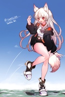 drawing giantess white_hair feet mega color destruction red_eyes cat_girl