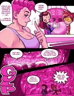 drawing giantess vore mouth shrunken pink_hair stomach swallowed gulped bubblegum overwatch d.va tracer_(overwatch) spittyart zarya_(overwatch)