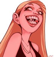 drawing giantess vore tongue teeth shrunken red_hair necklace spittyart imminenet_vore