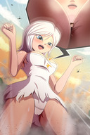 breasts drawing growth giantess white_hair panties mega upskirt color large_breasts blue_eyes cleavage helicopter susan camel_toe ginormica short_hair wedding_dress outdoors bride monsters_vs_aliens ripped_clothing thedaibijin bare_legs susan_murphy dreamworks cutaway between_breasts derek