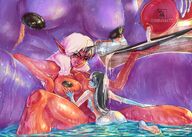 drawing nipples giantess nude long_hair butt barefoot water wet demon huge_breasts mini_giantess lesbians wmaker777