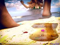 bikini blonde beach ocean low_angle giantesses swimming digital_render johnnyscribe nikkiscutefeet toepazfeetures