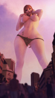 giantess giga size_difference city destruction asian red_hair looking_down tinies