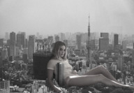 giantess collage panties city mega monochrome clothed buildings tokyo outdoors tokyo_tower lagunalela