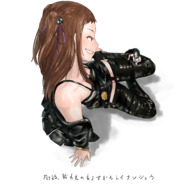giantess size_difference brunette green_hair twintails minigirl shrunken_woman pinned leather females_only まるめら豆腐