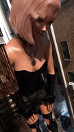 giantess blonde clothed cleavage standing alley digital_render leather_clothing velocity-vektor