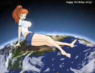 breasts drawing giantess chief panties giga color long_hair blue_eyes planet skirt anime huge_breasts red_hair ponytail