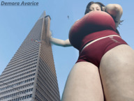 breasts giantess collage mega large_breasts destruction helicopter underboob shorts shrunken_man looking_down skyscraper point_of_view top hanging_on san_francisco transamerica_pyramid starshot demora_avarice