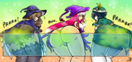 drawing giantess black_hair color butt_crush brunette underwear pink_hair witch sitting fart gas multiple_giantesess majoumegami