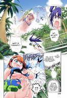 bikini drawing giantess wings manga comic color red_hair water_gun blue_bikini bikiny yuuna-sans_ghost_inn chisake karura ripped_ripped_clothing