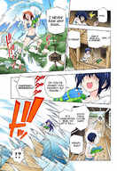 bikini breasts drawing giantess manga mega comic color red_hair shorts water_gun blue_bikini bikiny yuuna-sans_ghost_inn chisake karura