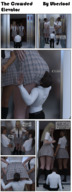 blonde comic long_hair clothed skirt butt_crush brunette story unaware tie shrunken_man women standing shirt elevator digital_render uberloof