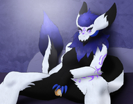 drawing giantess insertion nude vore furry tail anthro color blue_hair purple_eyes sitting legs_spread art_trade fedextreme royalwaffle phantomsquid raealtheprotogen