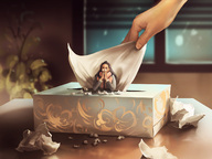 hand shrunken_woman home coat tissue blow_nose