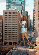giantess collage city clothed glasses shorts reaching skyscraper curly_hair lagunalela