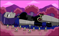 breasts drawing giantess mega alien color long_hair clothed purple_hair purple_eyes raven teen_titans gloves lying_down bondage mountains gullivera outdoors cape belt leotard spear ropes dc_comics on_nose bare_legs nightcore100