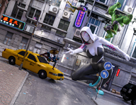 breasts giantess city mega clothed street fighting avengers costume x-men taxi hood web hulk captain_america digital_render gwen_stacy marvel_comics spider-gwen rogue_(x-men) hair_streak vedogon