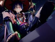 male clothed toes tiny sandals grin looking eyes digital_render hair blue at genshin scaramouche freezybruhh